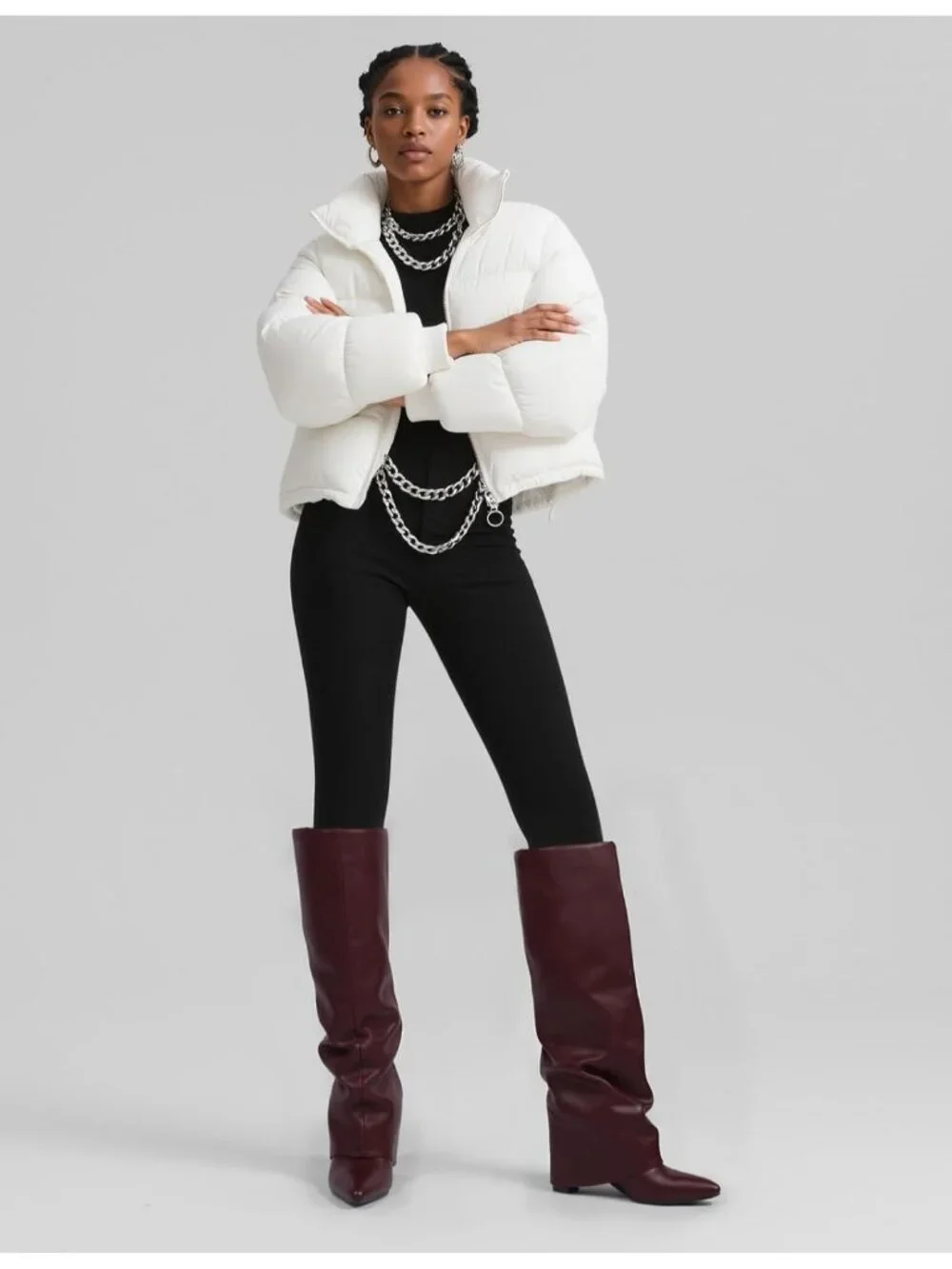 Women's Burgundy Slouchy Pointed Toe Chunky Heel Faux Leather Over The Knee Boot